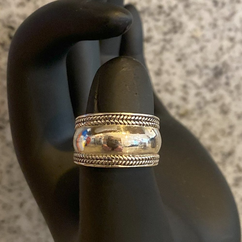 Vintage .925 Sterling Silver Cigar Band Ring, EUC